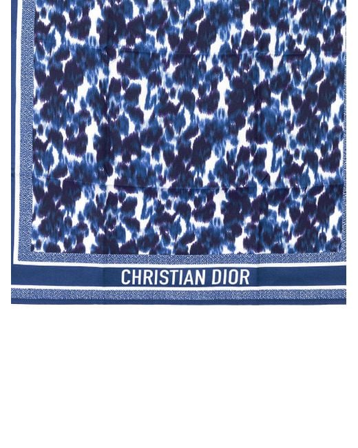 Dior Blue Elegant Animalier Theme Silk Scarf