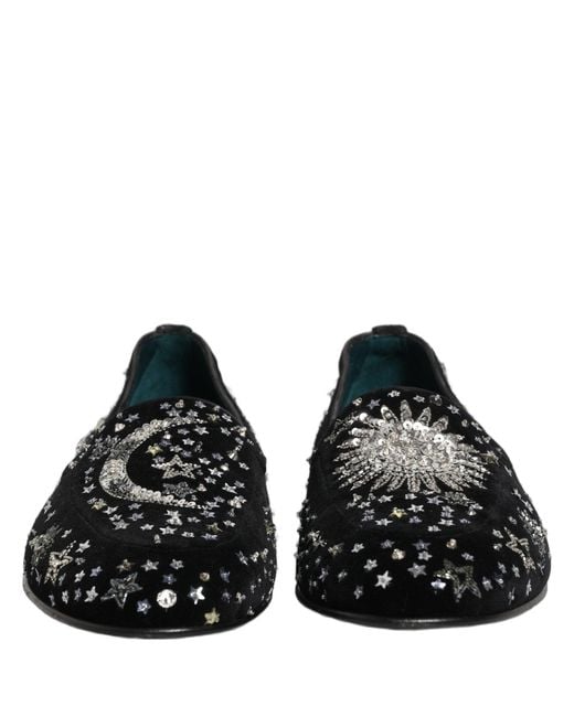 Dolce & Gabbana Black Crystal Embellished Dress Loafers Shoes for men