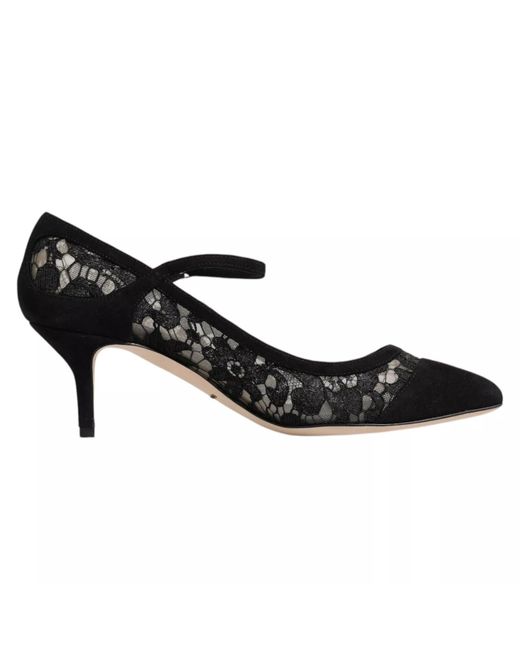 Dolce & Gabbana Black Mary Jane Taormina Lace Pumps Shoes