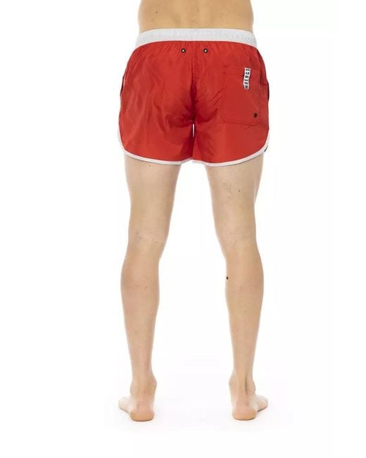 Bikkembergs Red Vibrant Swim Shorts With Front Print for men