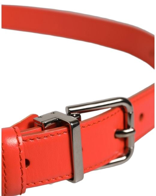 Dolce & Gabbana Red Leather Silver Metal Buckle Cintura Belt