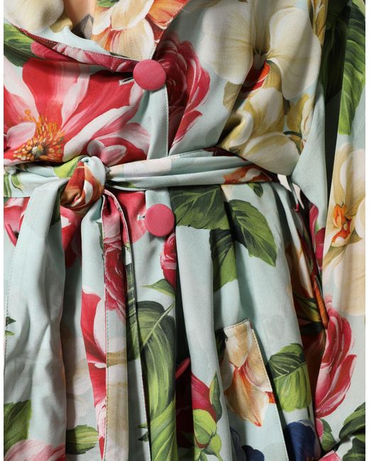 Dolce & Gabbana Red Floral Silk Wrap Midi Long Sleeve Dress