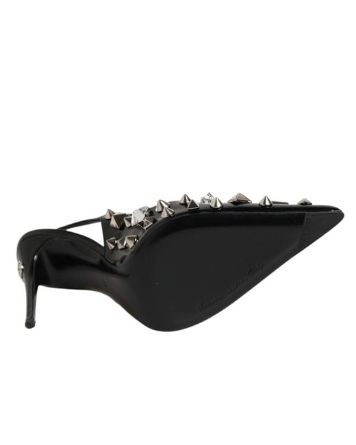 Dolce & Gabbana Black Studded Leather Heels Slingbacks Shoes