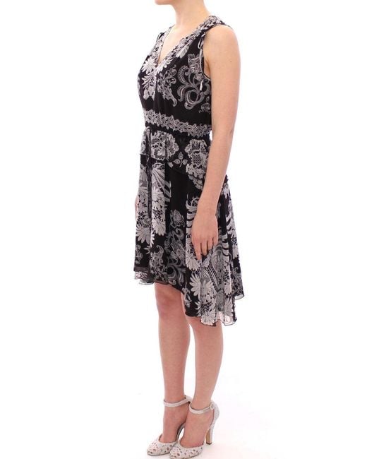 Sachin & Babi Black Silk Floral Pattern Shift Coctail Dress