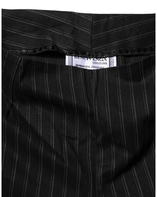 Bencivenga Black Wool Blend Pinstripe Straight Leg Pants