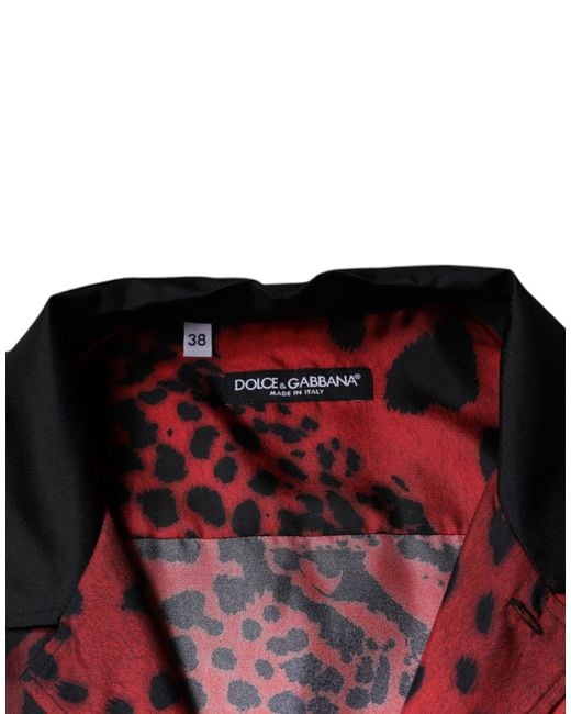 Dolce & Gabbana Red Leopard Silk Button Down Casual Shirt for men