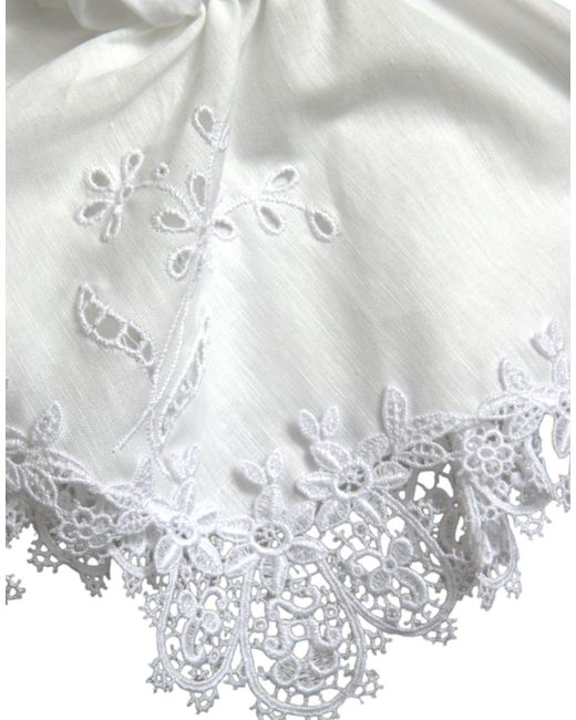 Dolce & Gabbana Gray White Cotton Lace Trim Collared Blouse Top