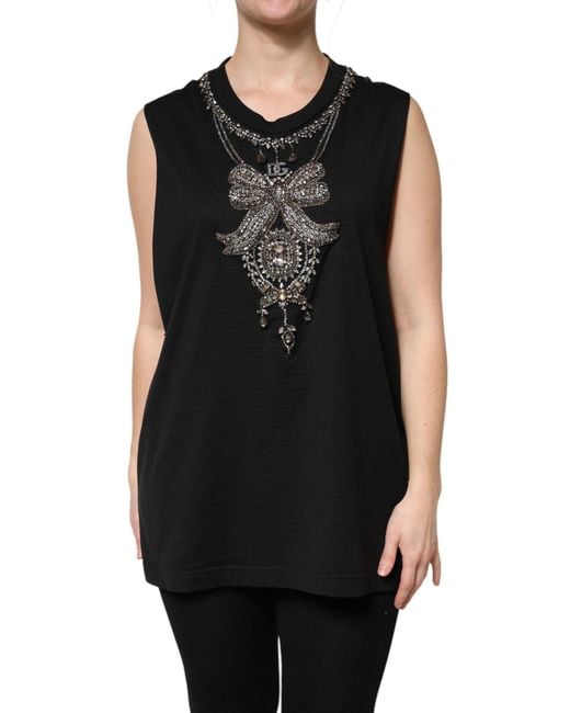 Dolce & Gabbana Black Cotton Rhinestone Embellished Tank Top for men