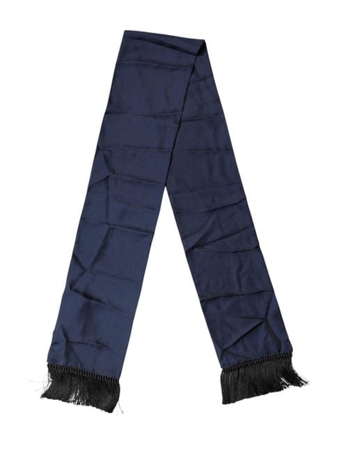 Dolce & Gabbana Blue Silk Fringes Neck Foulard Scarf for men