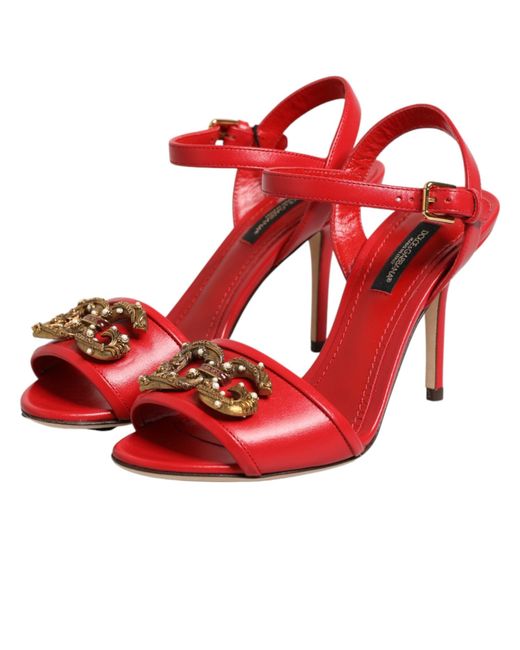 Dolce & Gabbana Red Leather Dg Amore Heels Sandals Shoes