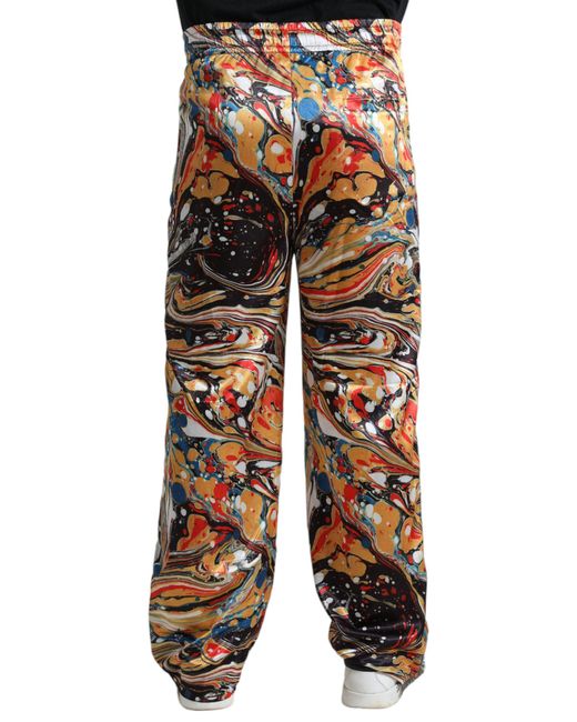 Dolce & Gabbana Multicolor Marble Print Satin Pants for men