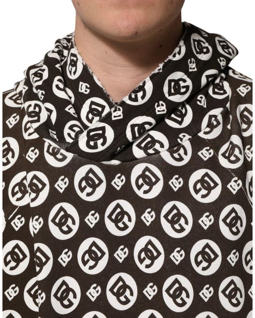 Dolce & Gabbana Black Logo Print Short Sleeve Hoodie for men