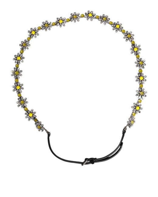 Dolce & Gabbana Black Leather Daisy Crystal Embellish Waist Belt