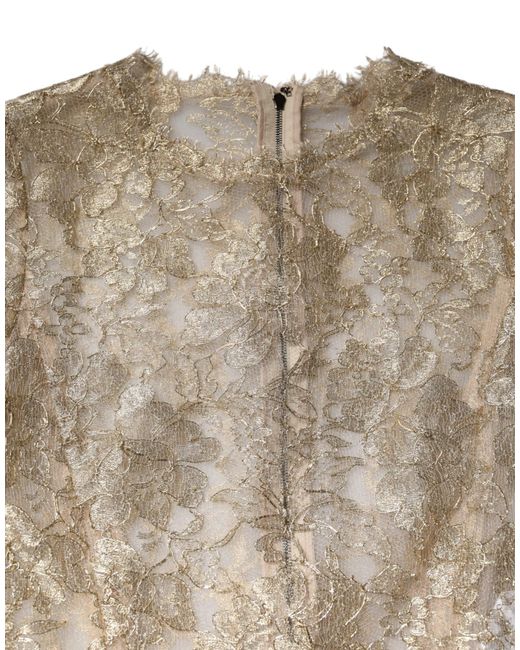 Dolce & Gabbana Natural Floral Lace Long Sleeves Fit & Flare Dress