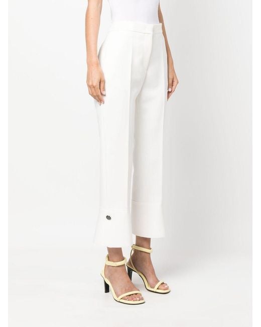 MSGM White Cropped-Leg Flared Trousers