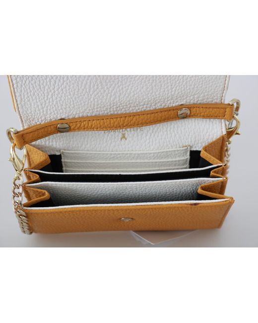 Patrizia Pepe Metallic Yellow Logo Leather Shoulder Strap Sling Bag