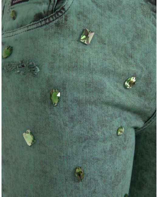 Dolce & Gabbana Green Crystals Cotton Stretch Slim Jeans for men