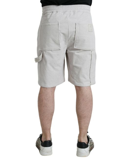 Dolce & Gabbana Gray Cotton Corduroy Logo Bermuda Shorts for men