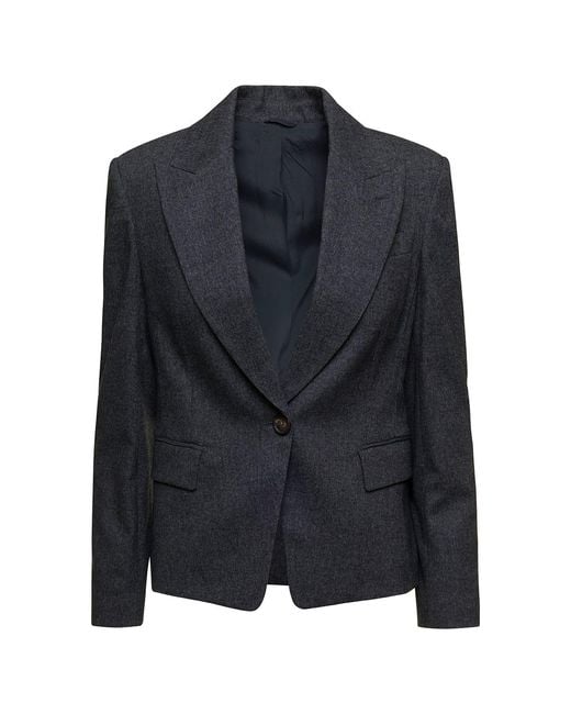 Brunello Cucinelli Blue Gray Wool Blazer