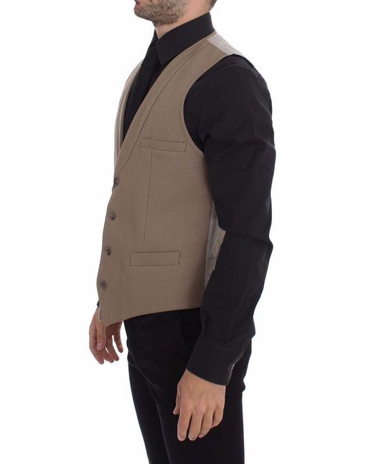 Dolce & Gabbana Black Beige Cotton Slim Fit Button Front Dress Vest for men