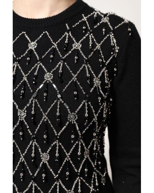 Dolce & Gabbana Black Cashmere Embellished Long Sleeves Top for men