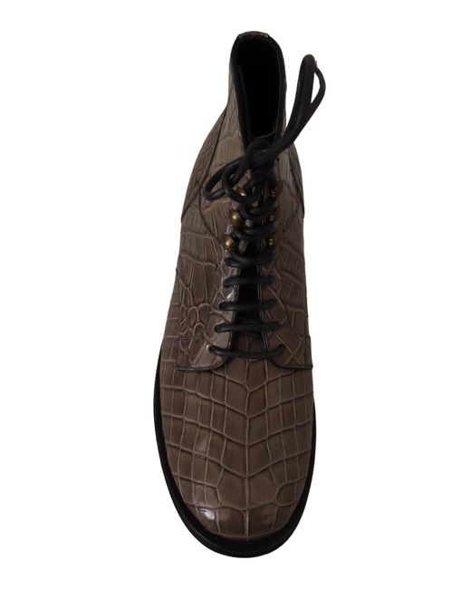 Dolce & Gabbana Black Elegant Crocodile Derby Brogue Boots for men