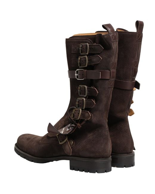 Dolce & Gabbana Black Brown Suede Leather Combat Ankle Boots Shoes for men