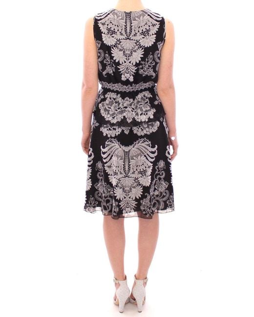 Sachin & Babi Black Silk Floral Pattern Shift Coctail Dress
