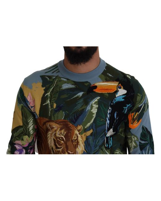 Dolce & Gabbana Black Jungle Embroidered Wool Silk Sweater for men