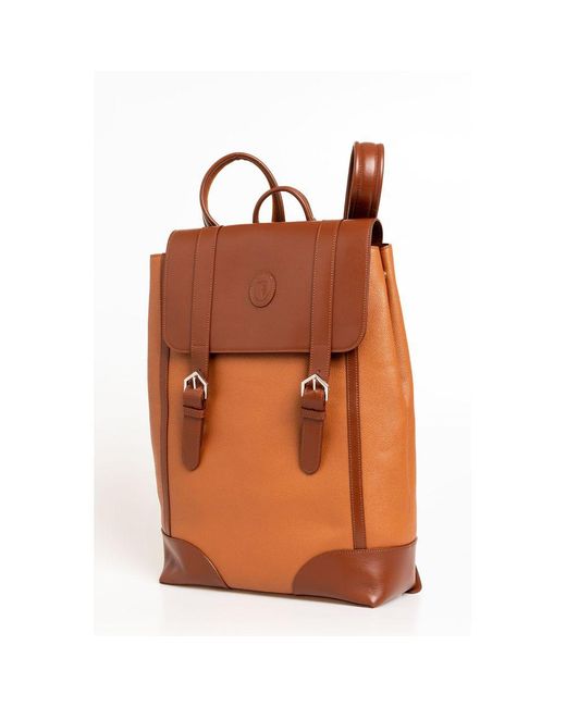 Trussardi Orange Brown Leather Backpack for men