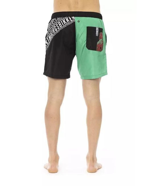 Bikkembergs Green Elegant Swim Shorts With Side Print for men