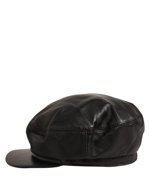 Dolce & Gabbana Black Lambskin Leather Newsboy Capello Hat