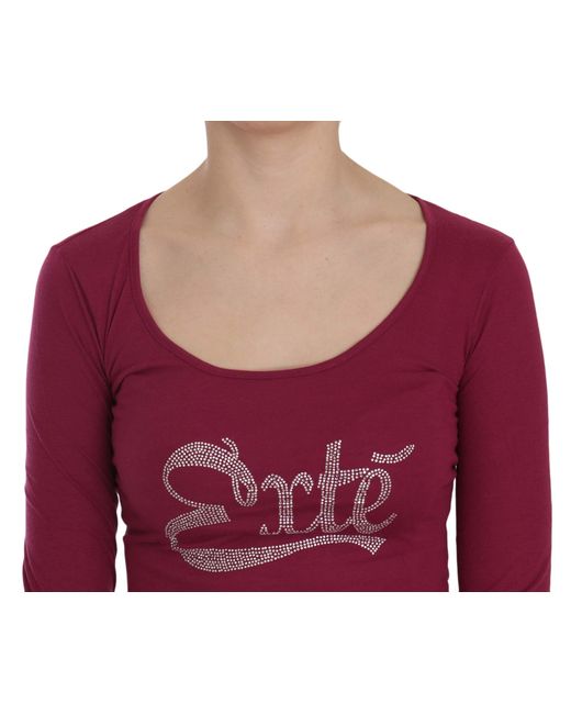 Exte Red Crystal Embellished Long Sleeve Casual Top