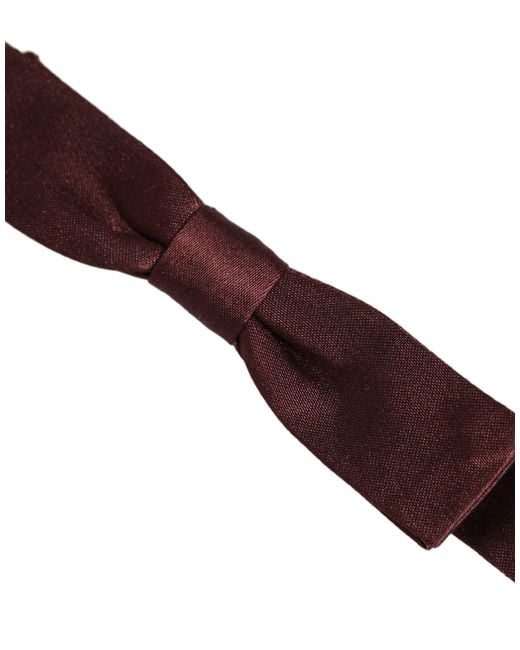 Dolce & Gabbana Red Men Brown 100% Silk Adjustable Neck Papillon Bow Tie for men