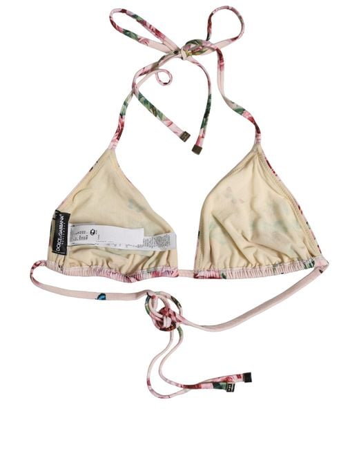 Dolce & Gabbana Natural Pink Nylon Floral Halter Beachwear Bikini Top