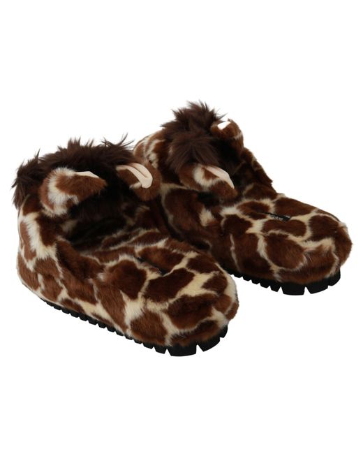 Dolce & Gabbana Brown Giraffe Slippers Flats Sandals Shoes