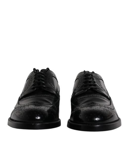 Dolce & Gabbana Black Leather Derby Wingtip Formal Shoes for men