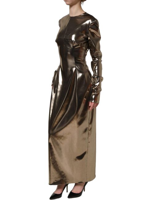 Dolce & Gabbana Multicolor Metallic Gold Polyester Longsleeve Maxi Dress