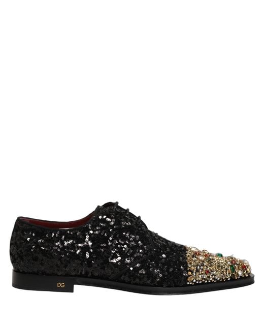 Dolce & Gabbana Black Sequin Embellished Men Derby Dress Shoes for men