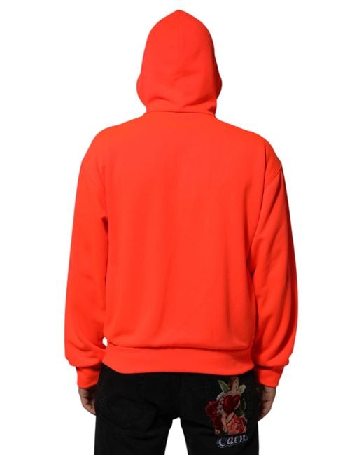 Dolce & Gabbana Red Fluorescent Polyester Logo Patch Hoodie Sweater for men