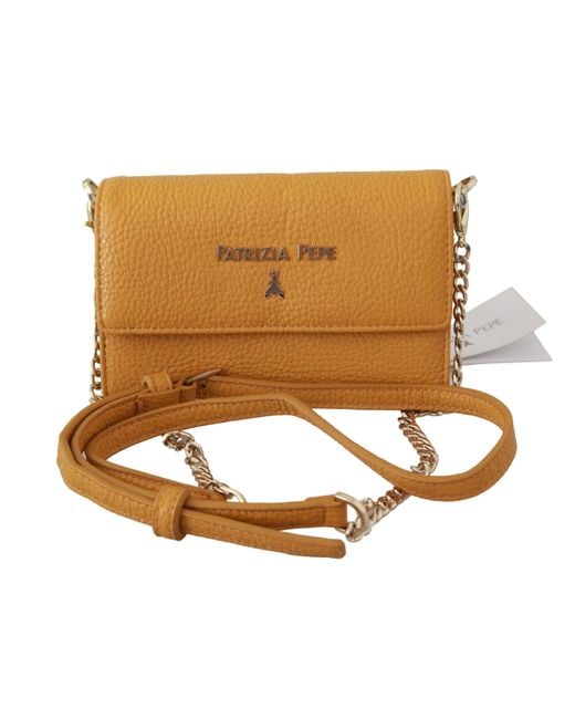 Patrizia Pepe Metallic Yellow Logo Leather Shoulder Strap Sling Bag