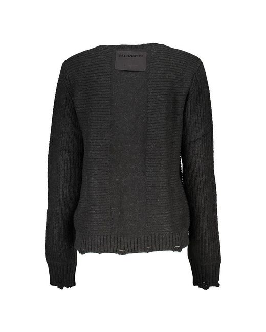 Patrizia Pepe Black Elegant Long-Sleeved Crew Neck Sweater With Logo
