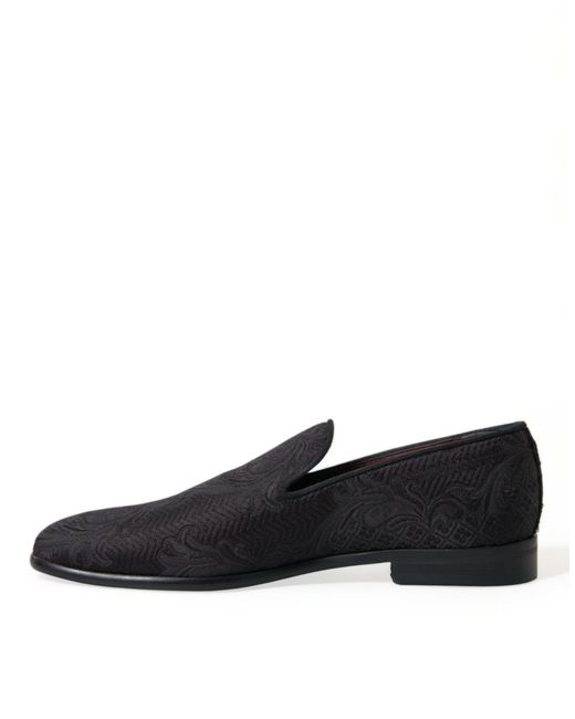 Dolce & Gabbana Black Elegant Jacquard Loafers Slide On Flats for men