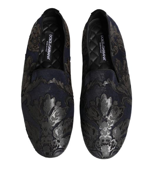 Dolce & Gabbana Black Jacquard Leather Slip On Loafers Shoes for men