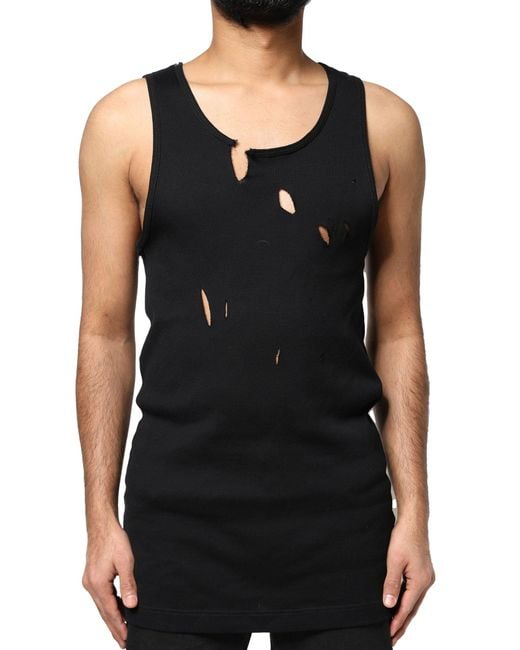 Dolce & Gabbana Black Distressed Ribbed Tank Top for men