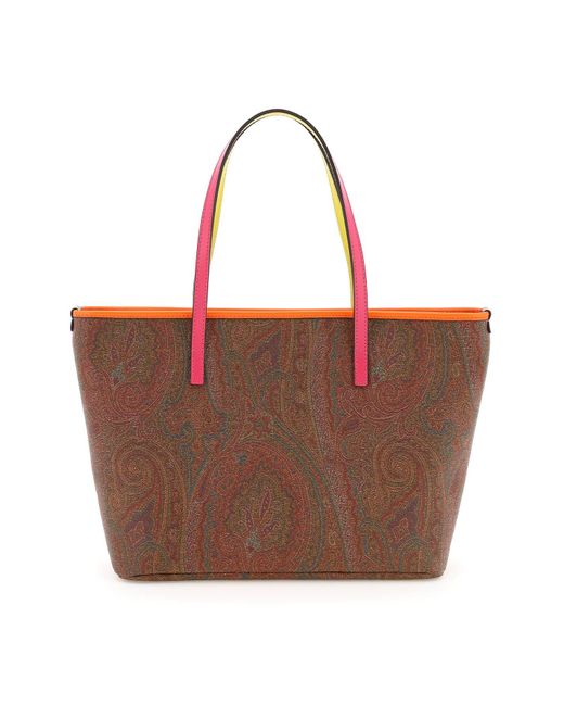 Etro Brown Paisley Shopping Bag With Multicoloured Details