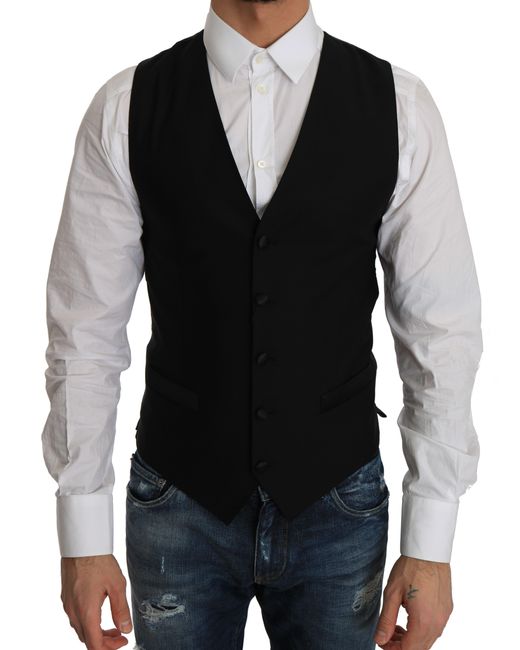 Dolce & Gabbana Black Sleek Wool Blend Formal Vest for men