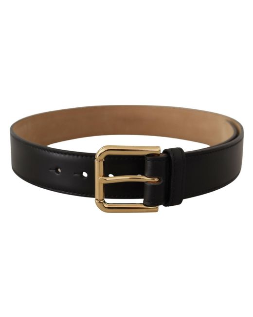 Dolce & Gabbana Black Solid Leather Classic Gold Waist Buckle Belt