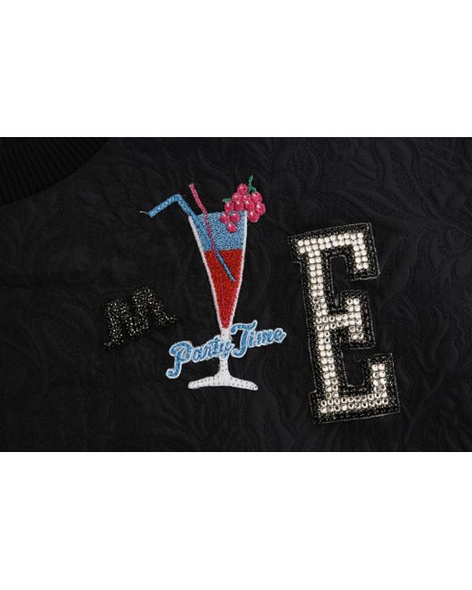 Dolce & Gabbana Blue Brocade Cocktail Crystal Sweater