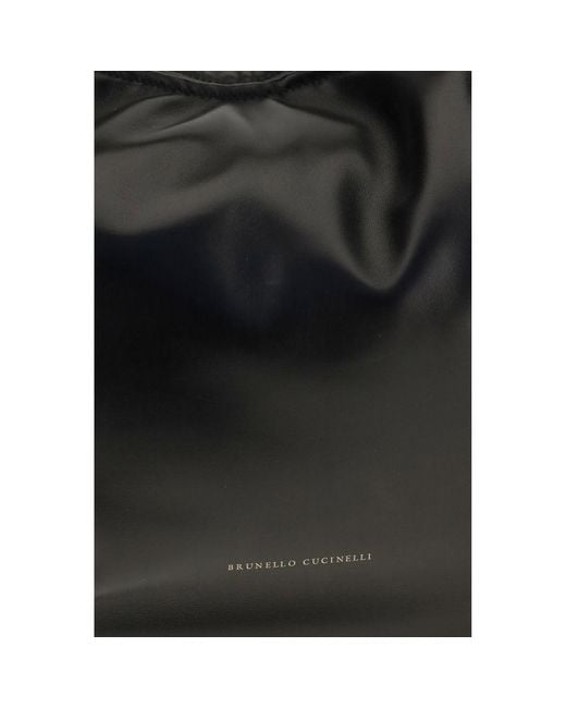 Brunello Cucinelli Black Calf Leather Bos Taurus Shoulder Bag